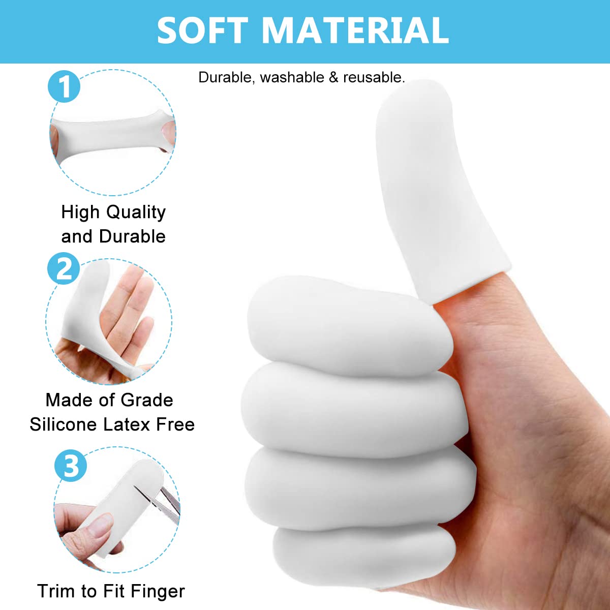 MAYCREATE 10pcs finger protection, Gel Finger Support Protector Gloves, Gel Finger Cots/Covers for Trigger Finger Hand Eczema Finger Cracking Finger Arthritis, White MAYCREATE 10pcs finger protection, Gel Finger Support Protector Gloves, Gel Finger Cots/Covers for Trigger Finger Hand Eczema Finger Cracking Finger Arthritis, White